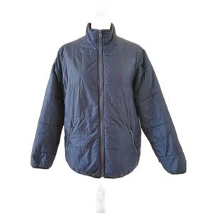 VTG Lands End Jacket Women Medium Blue Midweight Puffer Synthetic Coat w Pockets